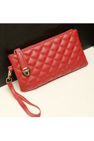 Women's PU Leather Quilted Rhombus Pattern Buckle Clutch Purse