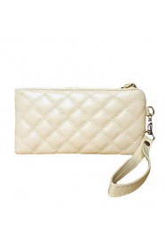 Women's PU Leather Quilted Rhombus Pattern Buckle Clutch Purse