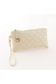 Women's PU Leather Quilted Rhombus Pattern Buckle Clutch Purse