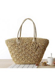 Women Casual Straw Tote White / Khaki