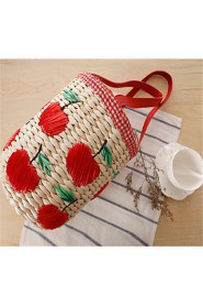 Women Casual Straw Tote Red