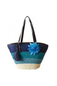 Fashion Woman Bag Striped Natural Straw Bags Woven Straw Shoulder Bag Handbag Lady Tourist Beach Bag