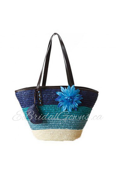 Fashion Woman Bag Striped Natural Straw Bags Woven Straw Shoulder Bag Handbag Lady Tourist Beach Bag