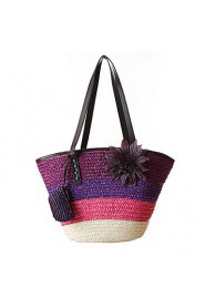 Fashion Woman Bag Striped Natural Straw Bags Woven Straw Shoulder Bag Handbag Lady Tourist Beach Bag