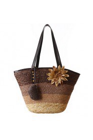 Fashion Woman Bag Striped Natural Straw Bags Woven Straw Shoulder Bag Handbag Lady Tourist Beach Bag