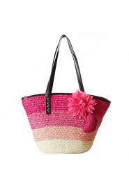 Fashion Woman Bag Striped Natural Straw Bags Woven Straw Shoulder Bag Handbag Lady Tourist Beach Bag