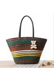 Women Casual Straw Tote Blue / Green / Yellow / Red / Black / Fuchsia