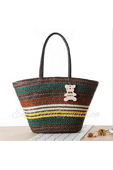 Women Casual Straw Tote Blue / Green / Yellow / Red / Black / Fuchsia