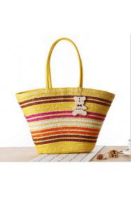 Women Casual Straw Tote Blue / Green / Yellow / Red / Black / Fuchsia