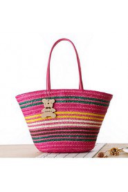 Women Casual Straw Tote Blue / Green / Yellow / Red / Black / Fuchsia