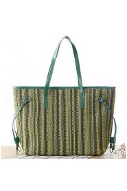 Women Straw Tote Blue / Green