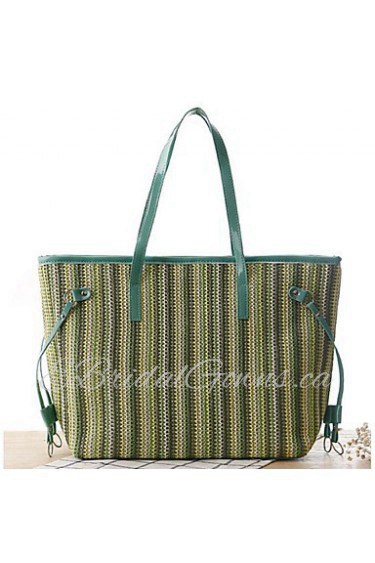 Women Straw Tote Blue / Green