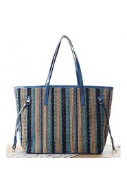 Women Straw Tote Blue / Green