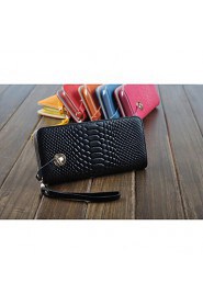 Women's Leather Wrist Wallet Crocodile Clutch Purse