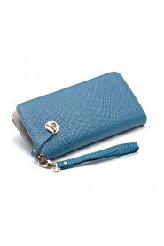 Women's Leather Wrist Wallet Crocodile Clutch Purse