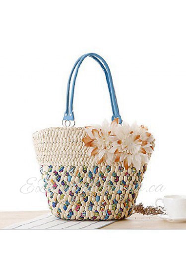 Women Casual Straw Tote Pink / Blue