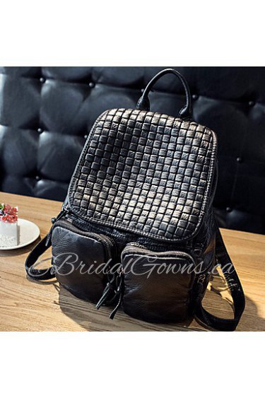 Women PU Bucket Backpack Black