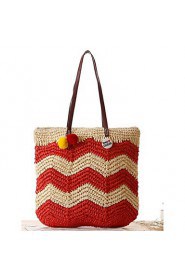 Women Straw Shopper Tote Red