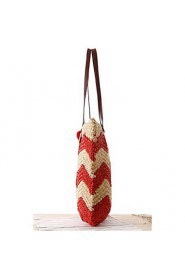 Women Straw Shopper Tote Red