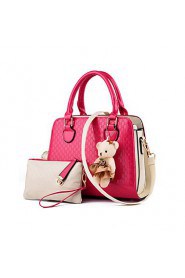 Women PU Baguette Tote Pink / Black