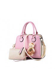 Women PU Baguette Tote Pink / Black