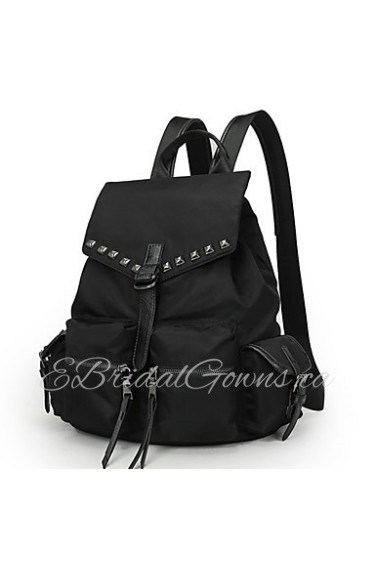 Women Nylon Bucket Backpack / School Bag / Travel Bag Black