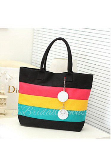 Women Canvas Shopper Tote Blue / Red / Black