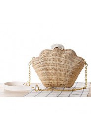 Women Straw Shell Shoulder Bag Beige