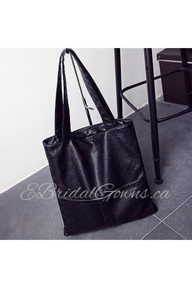 Women PU Shopper Shoulder Bag Black