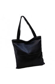 Women PU Shopper Shoulder Bag Black