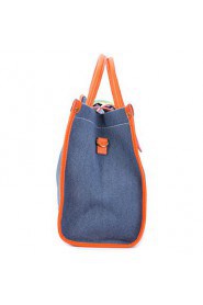 Fashion canvas + PU shoulder / hand bag (177,034) Orange + Dark Blue