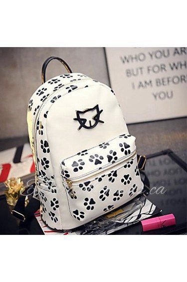 Women PU Backpack White / Black