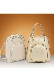 Women PU Bucket Backpack / Travel Bag Beige / Gold / Black