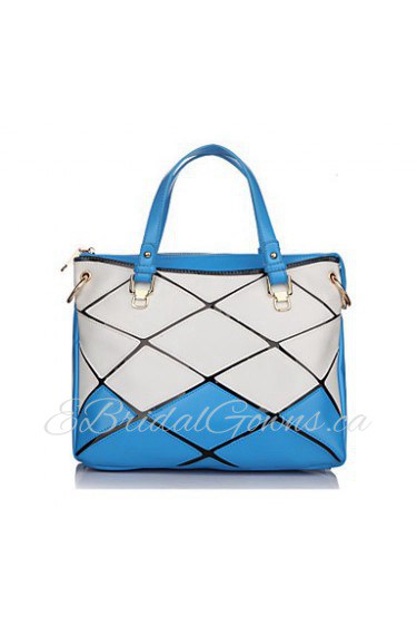 Women Cowhide Bowling Shoulder Bag / Tote Blue / Yellow