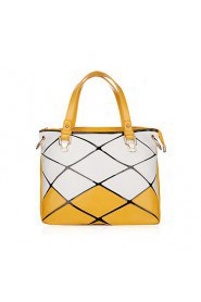 Women Cowhide Bowling Shoulder Bag / Tote Blue / Yellow