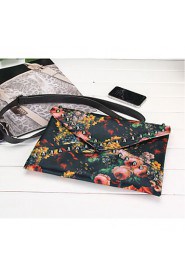 Women PU Leather Floral Print Rivet Envelope Clutch Bag Messenger Bag