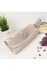 Women Metal / Satin Minaudiere Clutch / Evening Bag Almond