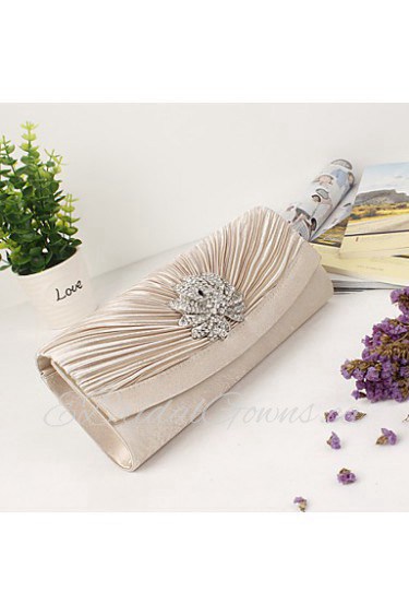 Women Metal / Satin Minaudiere Clutch / Evening Bag Almond