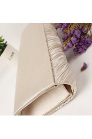 Women Metal / Satin Minaudiere Clutch / Evening Bag Almond