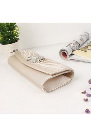 Women Metal / Satin Minaudiere Clutch / Evening Bag Almond