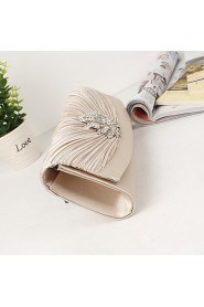 Women Metal / Satin Minaudiere Clutch / Evening Bag Almond