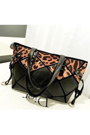 Women PU Shopper Tote White / Black / Animal Print