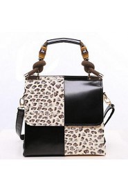 Women Cowhide Weekend Bag Tote Beige / Animal Print