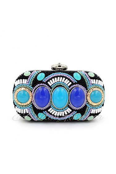 Women's Luxury High grade Retro Manual Set Of Blue Stones Party/Evening Bag