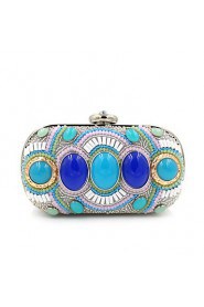 Women's Luxury High grade Retro Manual Set Of Blue Stones Party/Evening Bag