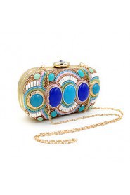 Women's Luxury High grade Retro Manual Set Of Blue Stones Party/Evening Bag