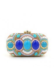 Women's Luxury High grade Retro Manual Set Of Blue Stones Party/Evening Bag