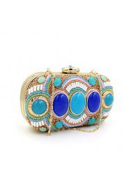 Women's Luxury High grade Retro Manual Set Of Blue Stones Party/Evening Bag