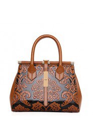 Women Cowhide Baguette Tote Blue / Brown / Red