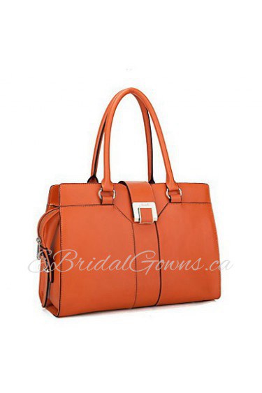 Real Genuine Cowhide Leather Purse Satchel Shoulder Bag Shopper Handbag Briefcase Lock Women New Orange